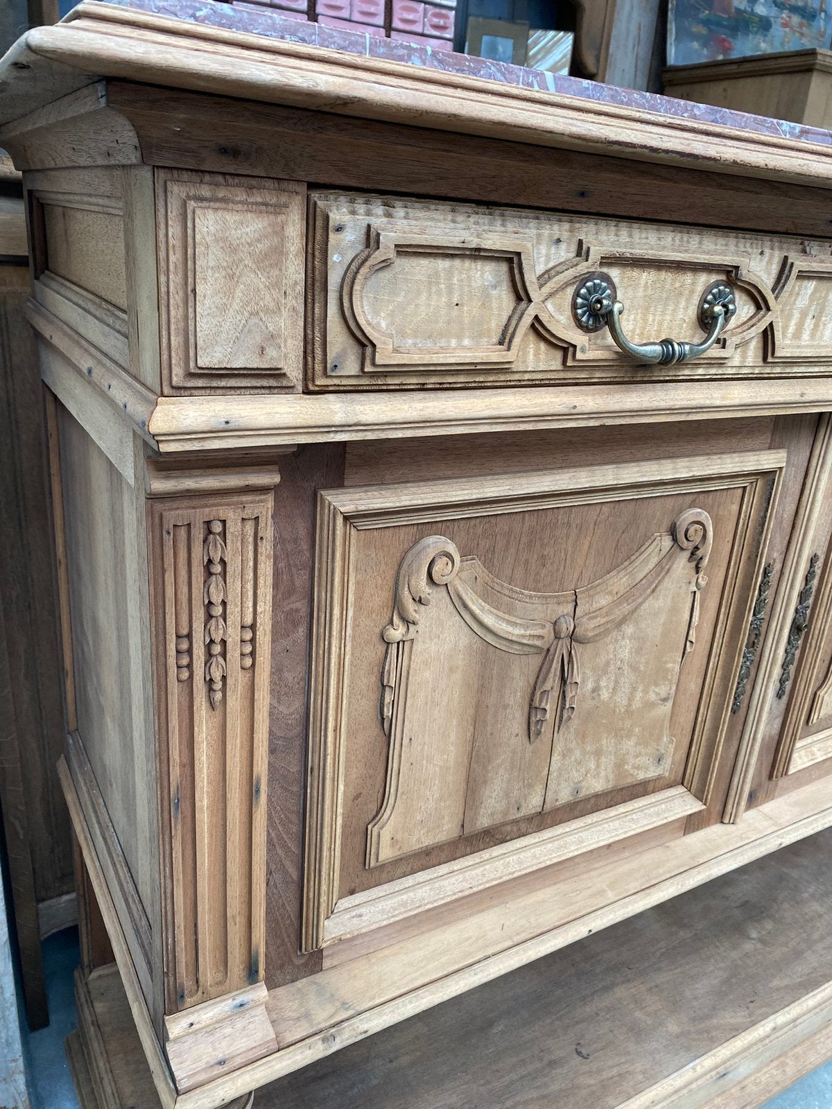 Frans eiken dressoir kast met marmer, Ophalen