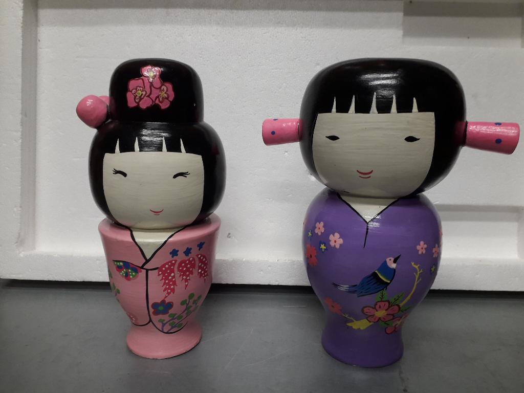2 VINTAGE HOUTEN JAPANSE BEELDEN hoog 21cm PERFECTE STAAT, Antiek en Kunst, Ophalen of Verzenden