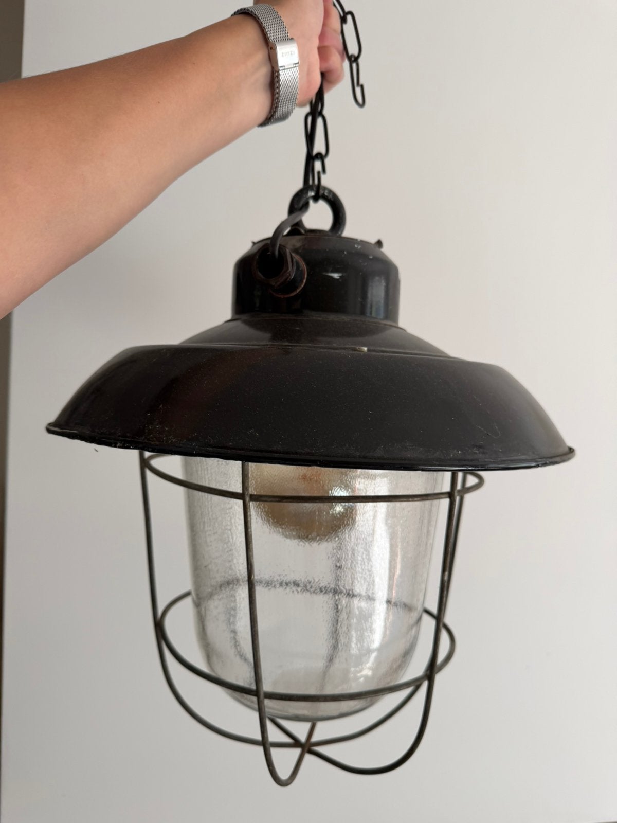 Industriële hanglamp / fabriekslamp, Ophalen, Gebruikt, E27 (groot), Metaal