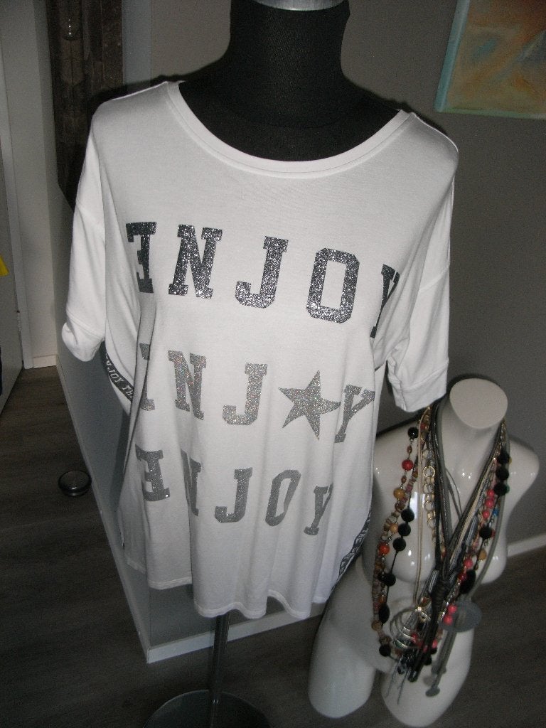 apart wit shirt/top MONARI met letters en bies opzij mt 38, Maat 38/40 (M), Monari, Wit, Ophalen of Verzenden