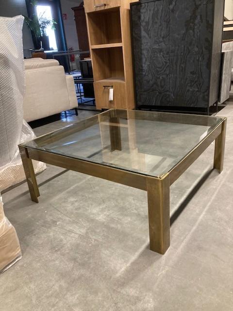 glazen salontafel met massief messing frame, Huis en Inrichting, Tafels | Salontafels, Vierkant, Ophalen of Verzenden, Minder dan 50 cm