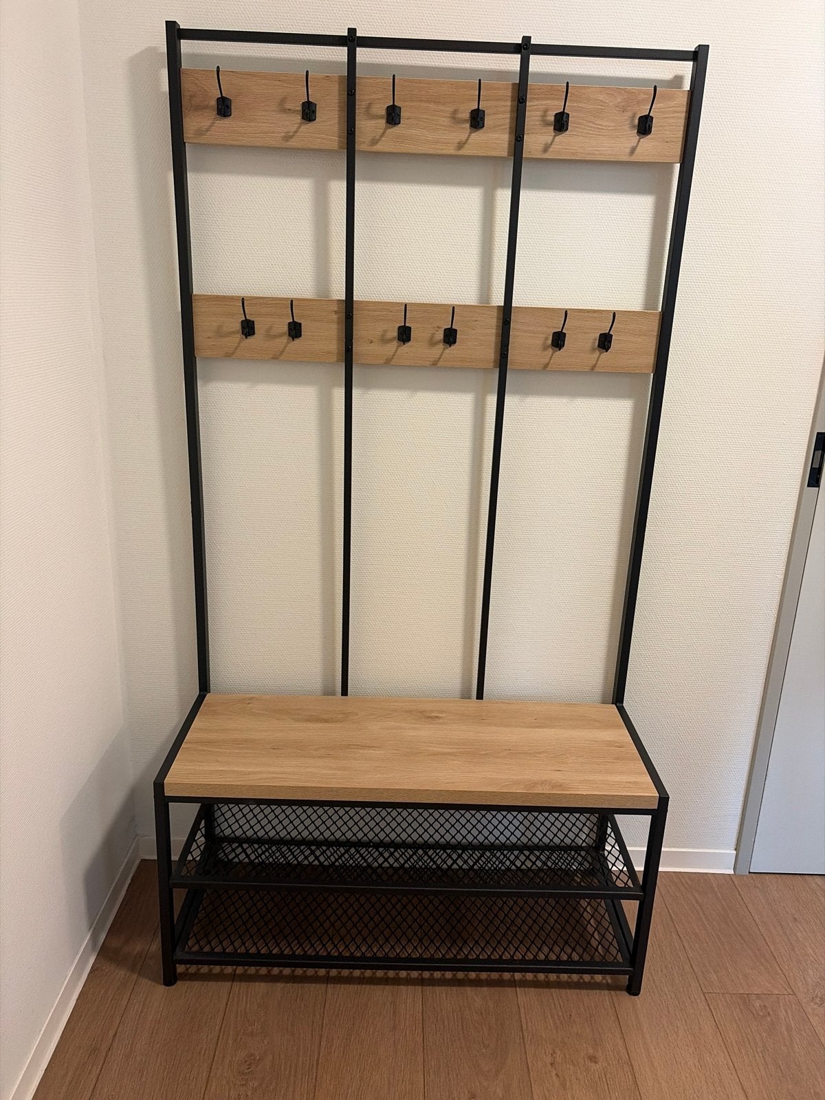 Moderne kapstok met bankje en schoenenrek - Zwart/Hout, Zo goed als nieuw, Metaal, 150 tot 200 cm, Ophalen