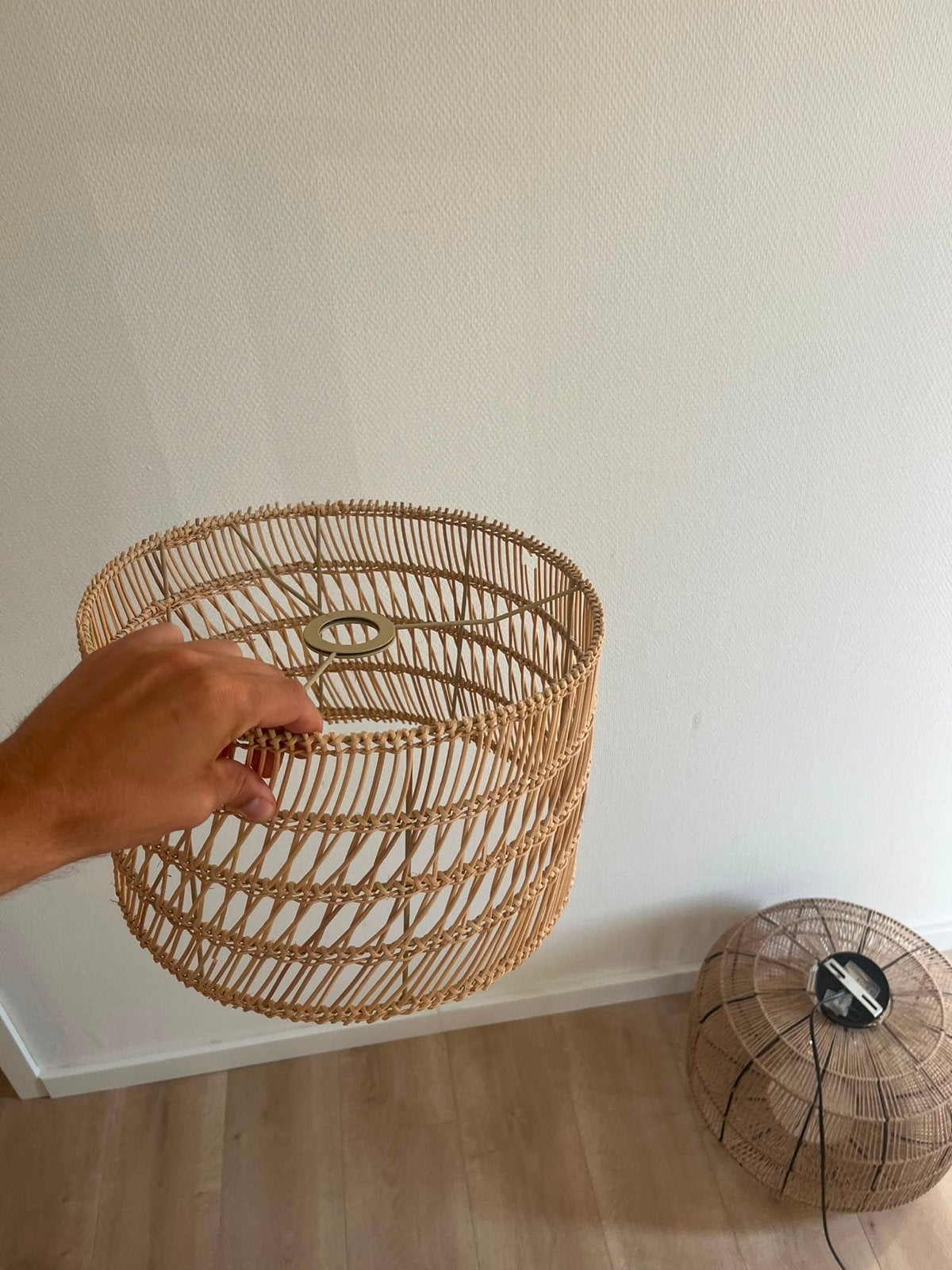 Mooie rieten lampenkap, Gebruikt, Natuurlijk materiaal, Beige, Rond