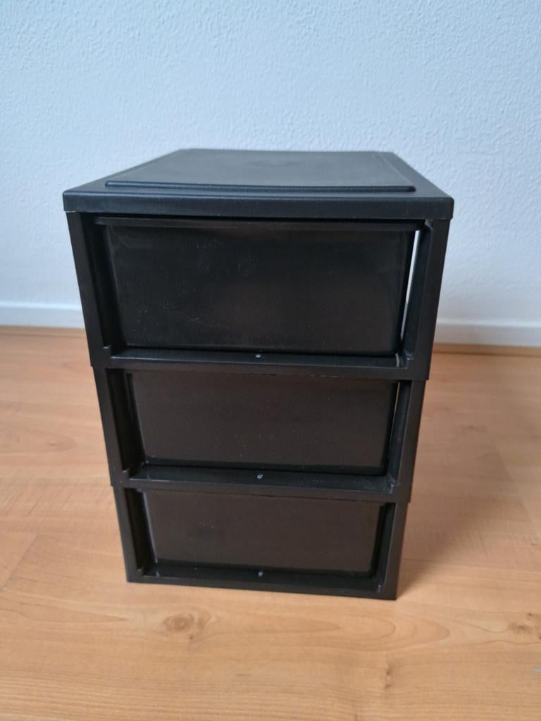 Zwart kunststof ladekastje met 3 laden, Gebruikt, Ophalen of Verzenden, 3 of 4 laden, Minder dan 100 cm