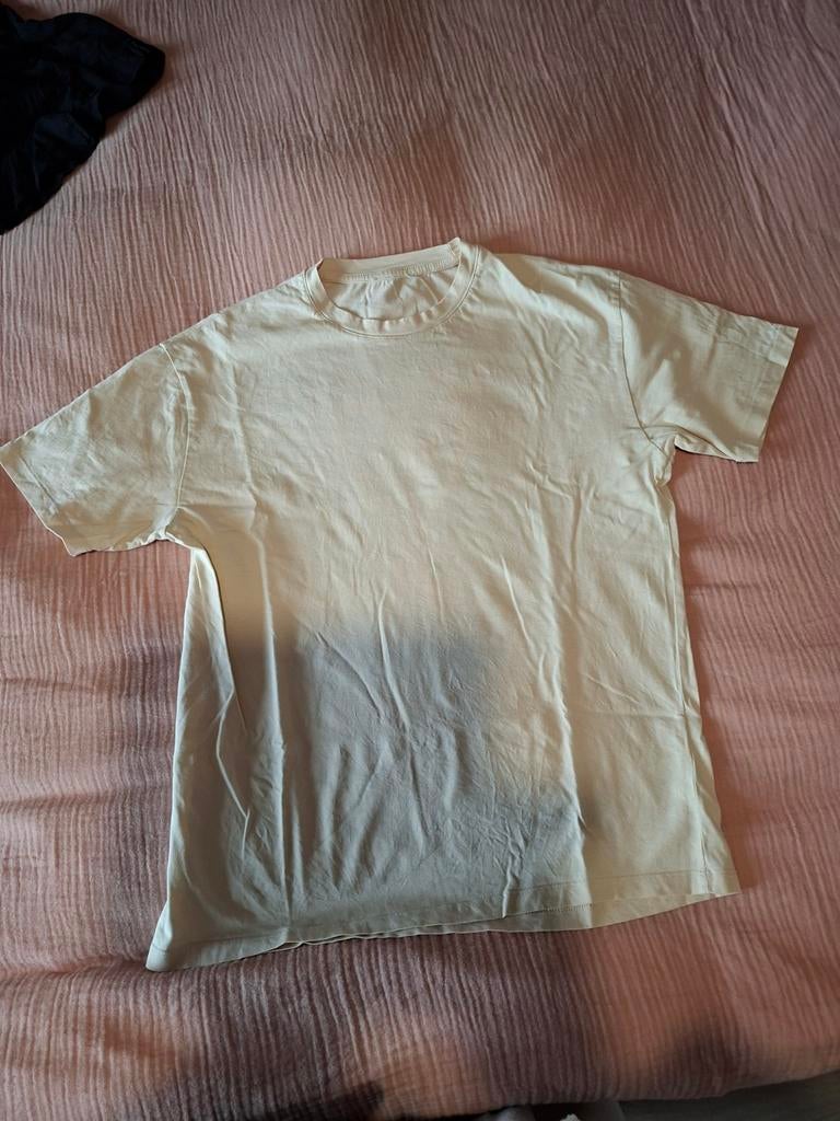 Crèmekleurig T-shirt met 'Ciao Bella' print - Maat M, Ophalen of Verzenden, Gedragen, Beige, Korte mouw