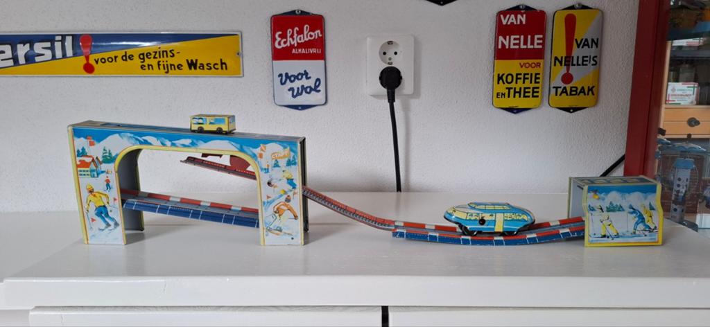 Vintage blikken treinbaan jaren '50 - decoratief object, Antiek en Kunst, Ophalen of Verzenden