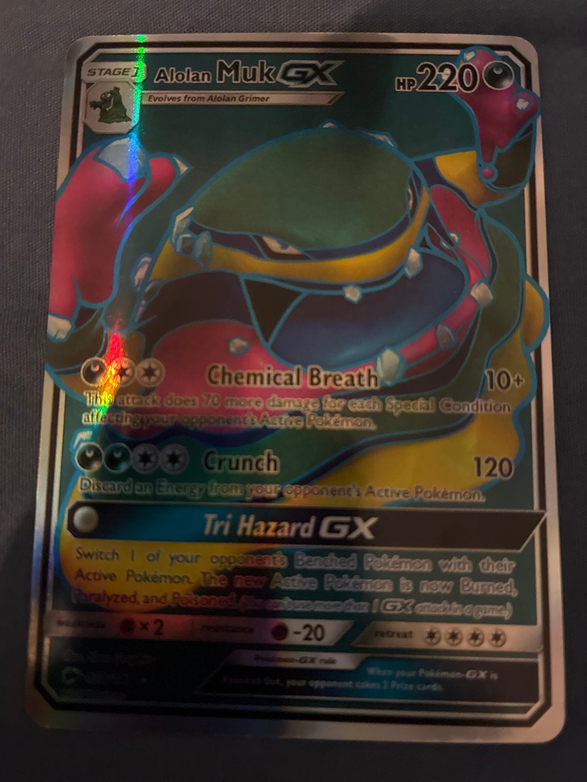 Alolan Muk GX Pokémon Kaart - HP220 - Foil, Ophalen of Verzenden, Zo goed als nieuw, Losse kaart, Foil
