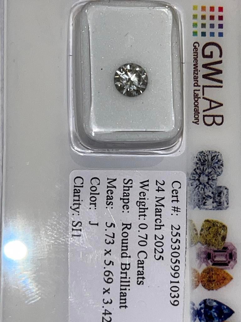 0.70 ct Natuurlijke Diamant - Rond Briljant - GWLAB Cert, Ophalen of Verzenden, Nieuw