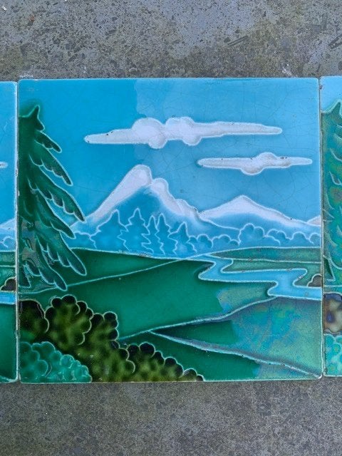 art nouveau tegel met berglandschap - Céramique la Poulet, Ophalen of Verzenden