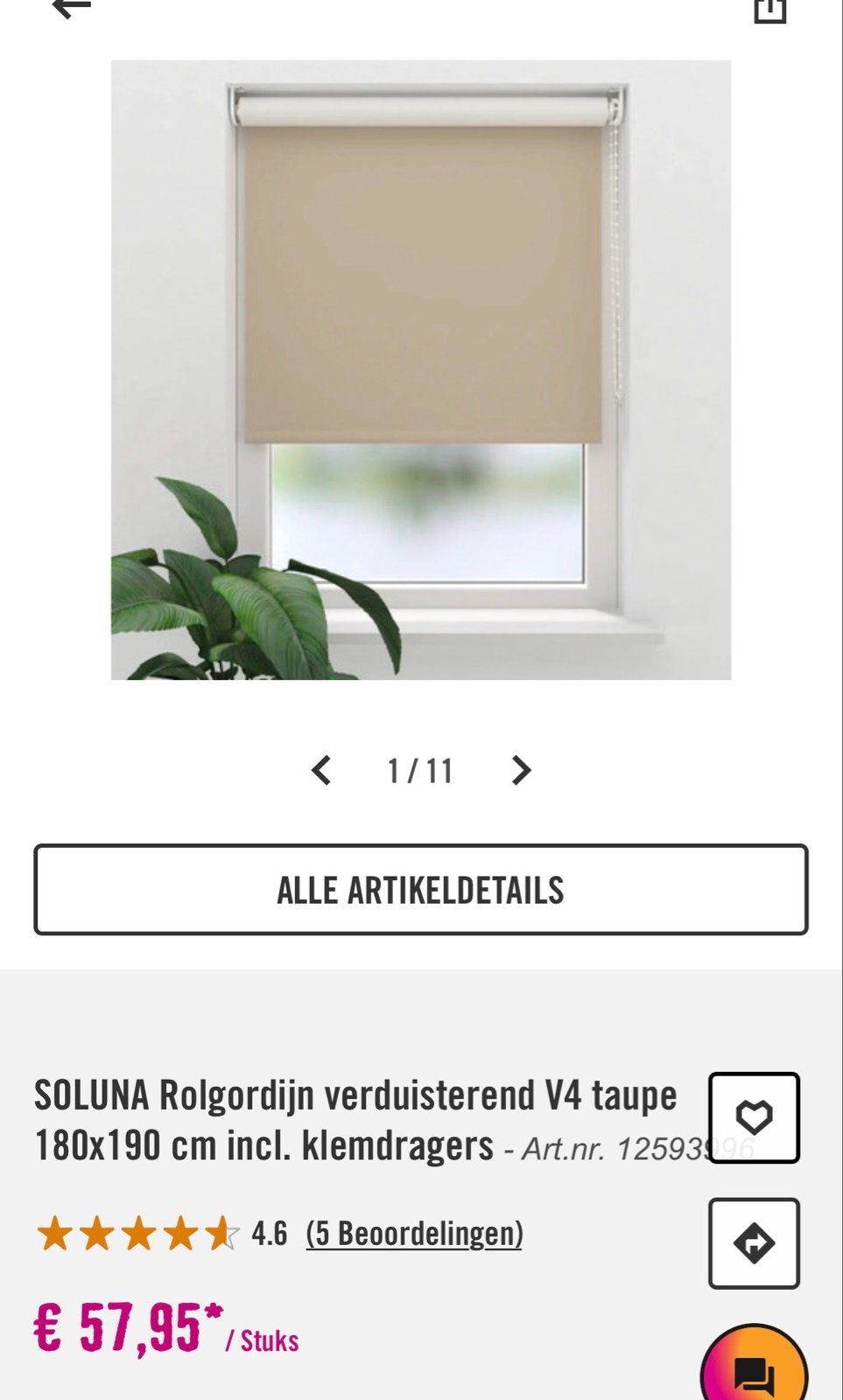 Soluna Rolgordijn verduisterend taupe beige 180x190 cm, Ophalen, Inclusief montageonderdelen, Gebruikt, Overige merken