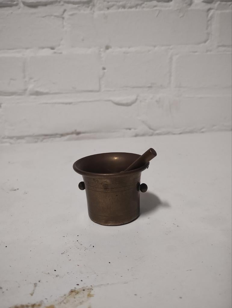 Miniatuur vijzel met stamper - brons/Koper, Antiek en Kunst, Ophalen of Verzenden, Brons