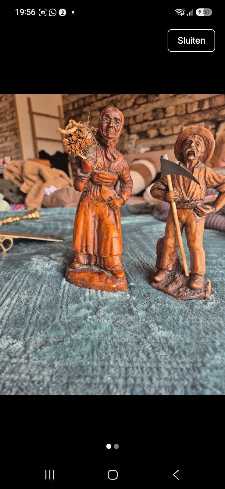 Houten beeldjes: boer en boerin, Ophalen of Verzenden, Gebruikt, Mens