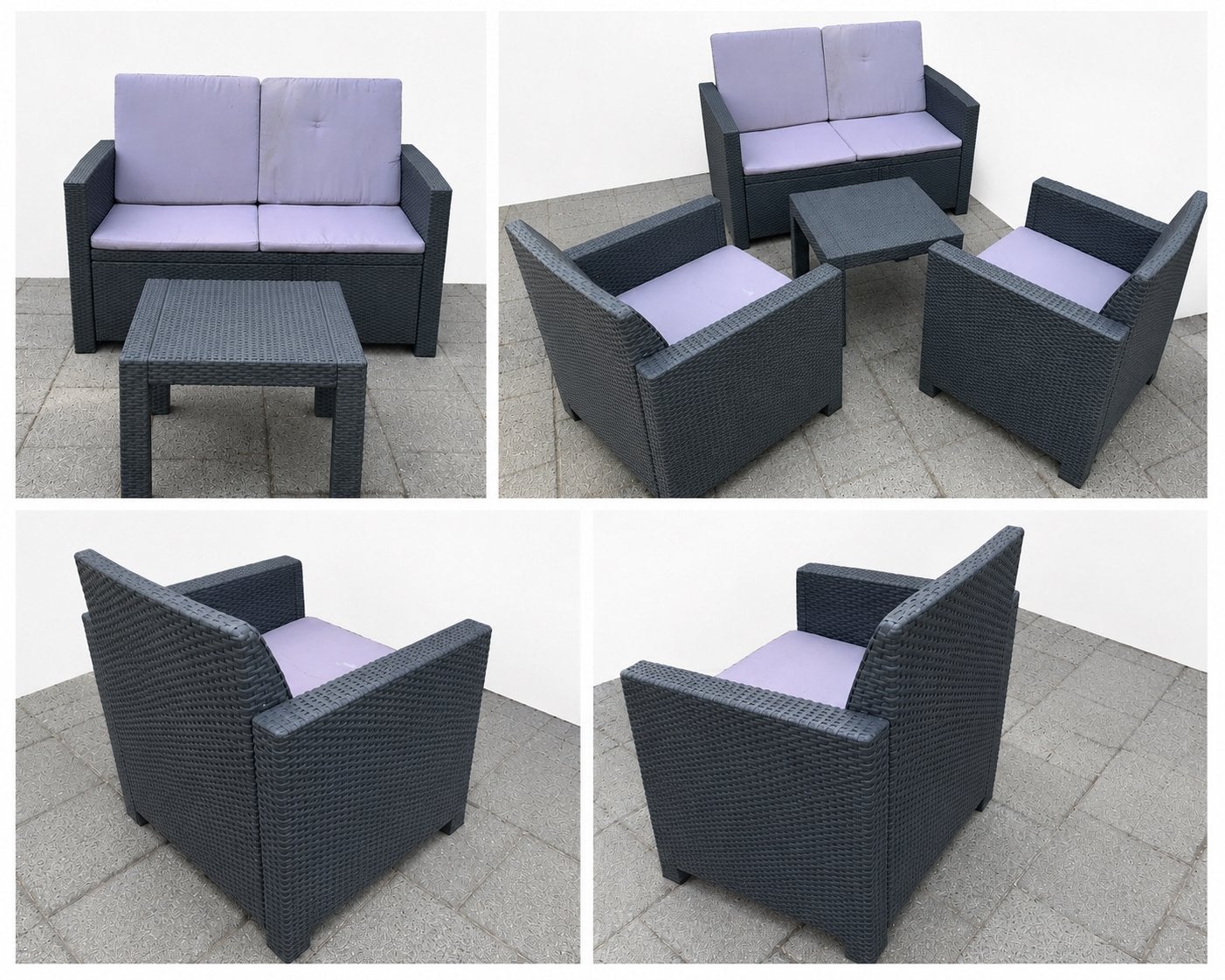 4-delige Wicker Loungeset Antraciet incl. Kussens, Tuin en Terras, Tuinsets en Loungesets, Ophalen of Verzenden, Zo goed als nieuw