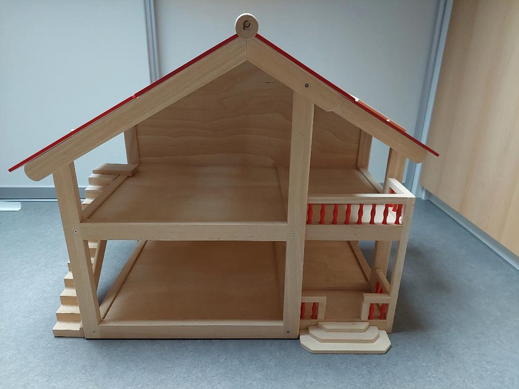 Poppenhuis hout blank/rood, Kinderen en Baby's, Speelgoed | Poppenhuizen, Ophalen, Zo goed als nieuw, Poppenhuis