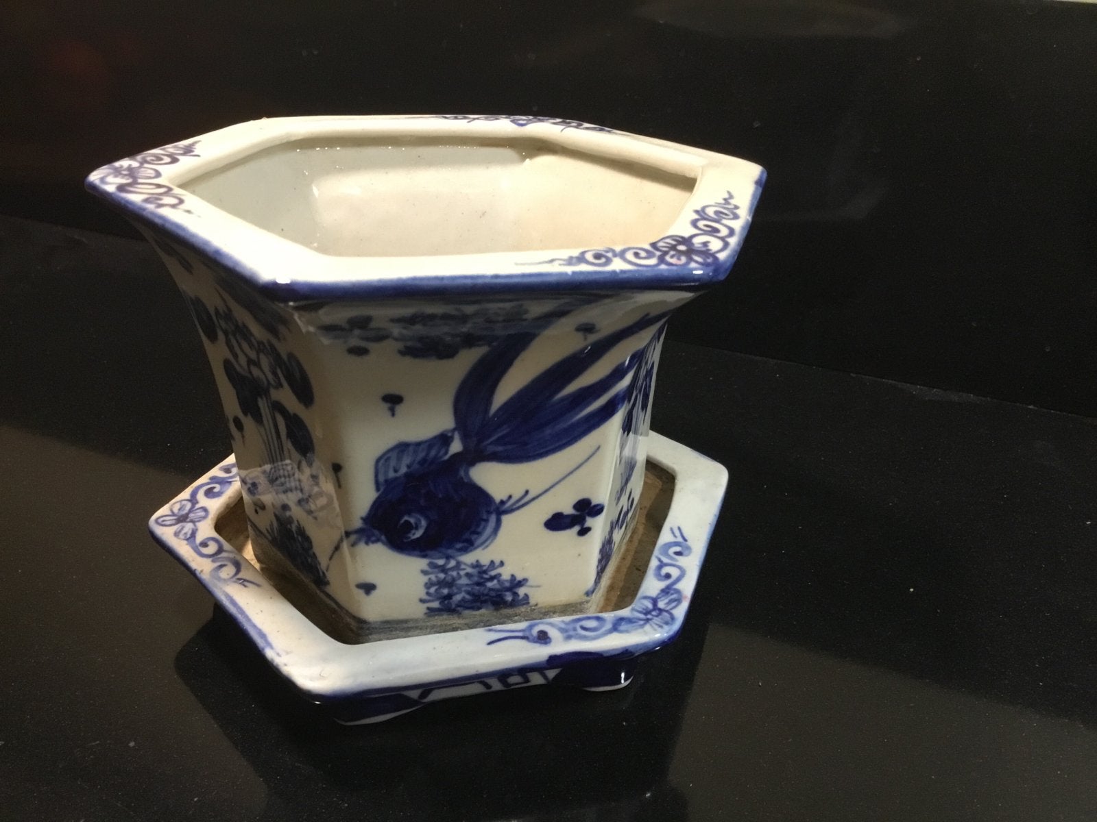 Decoratieve Planten-sierpot met Schotel - Blauw/Wit Aardewer, Binnen, Ophalen of Verzenden, Zo goed als nieuw, Overige vormen