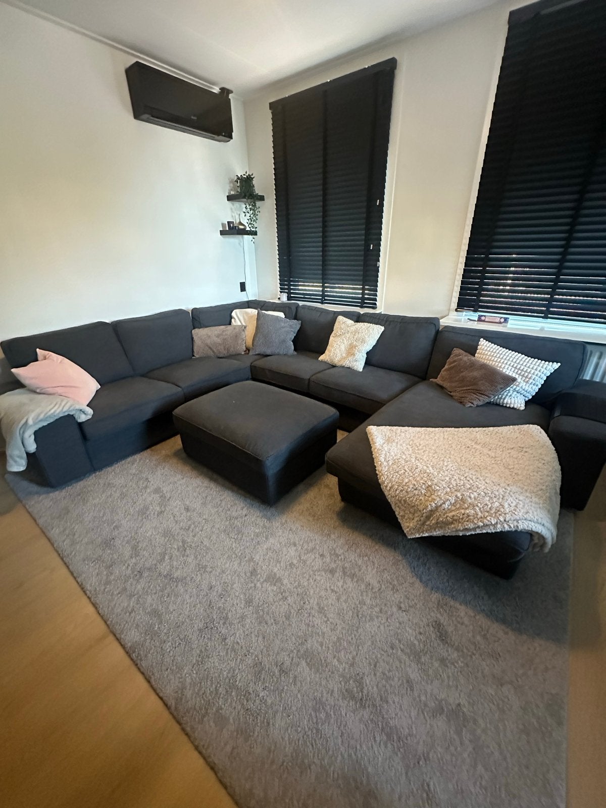 IKEA KIVIK Hoekbank met chaise longue en poef, grijs, Ophalen, Zo goed als nieuw, Hout
