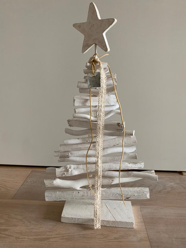 Witte, houten kerstboom (54 cm hoog), Diversen, Kerst, Ophalen of Verzenden, Gebruikt