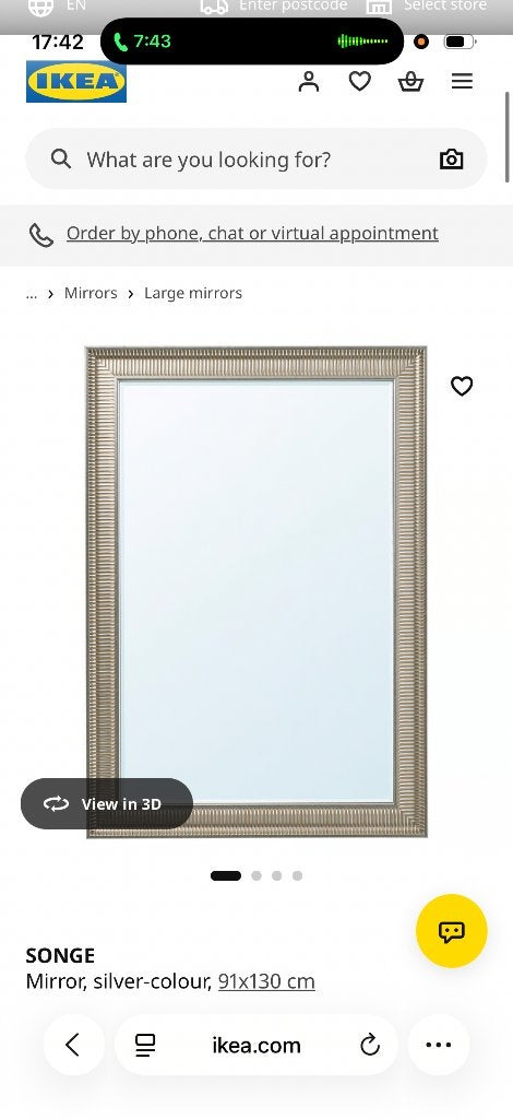 IKEA SONGE Spiegel zilverkleurig 91x130 cm, Ophalen, 100 tot 150 cm, Zo goed als nieuw, 75 tot 100 cm