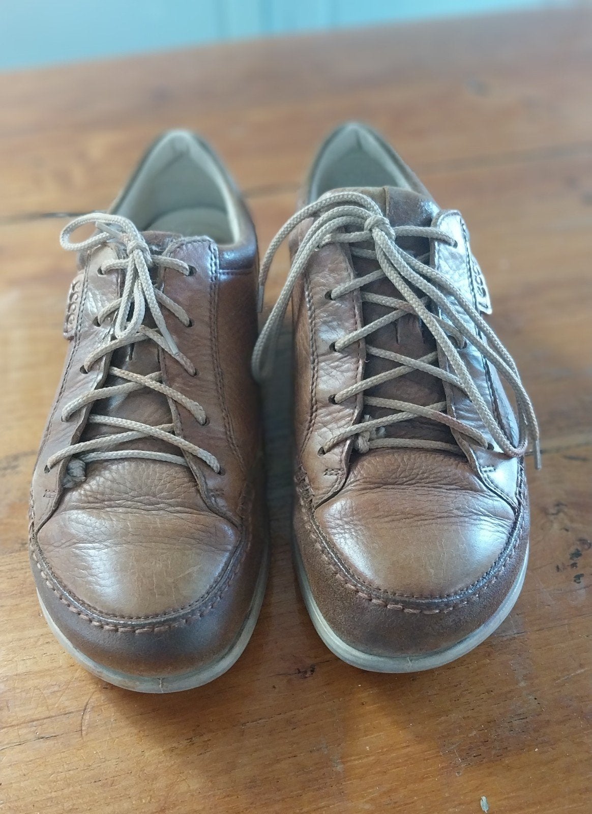 Ecco, bruine leren veterschoenen, maat 42., Ecco, Schoenen met lage hakken, Bruin, Ophalen of Verzenden
