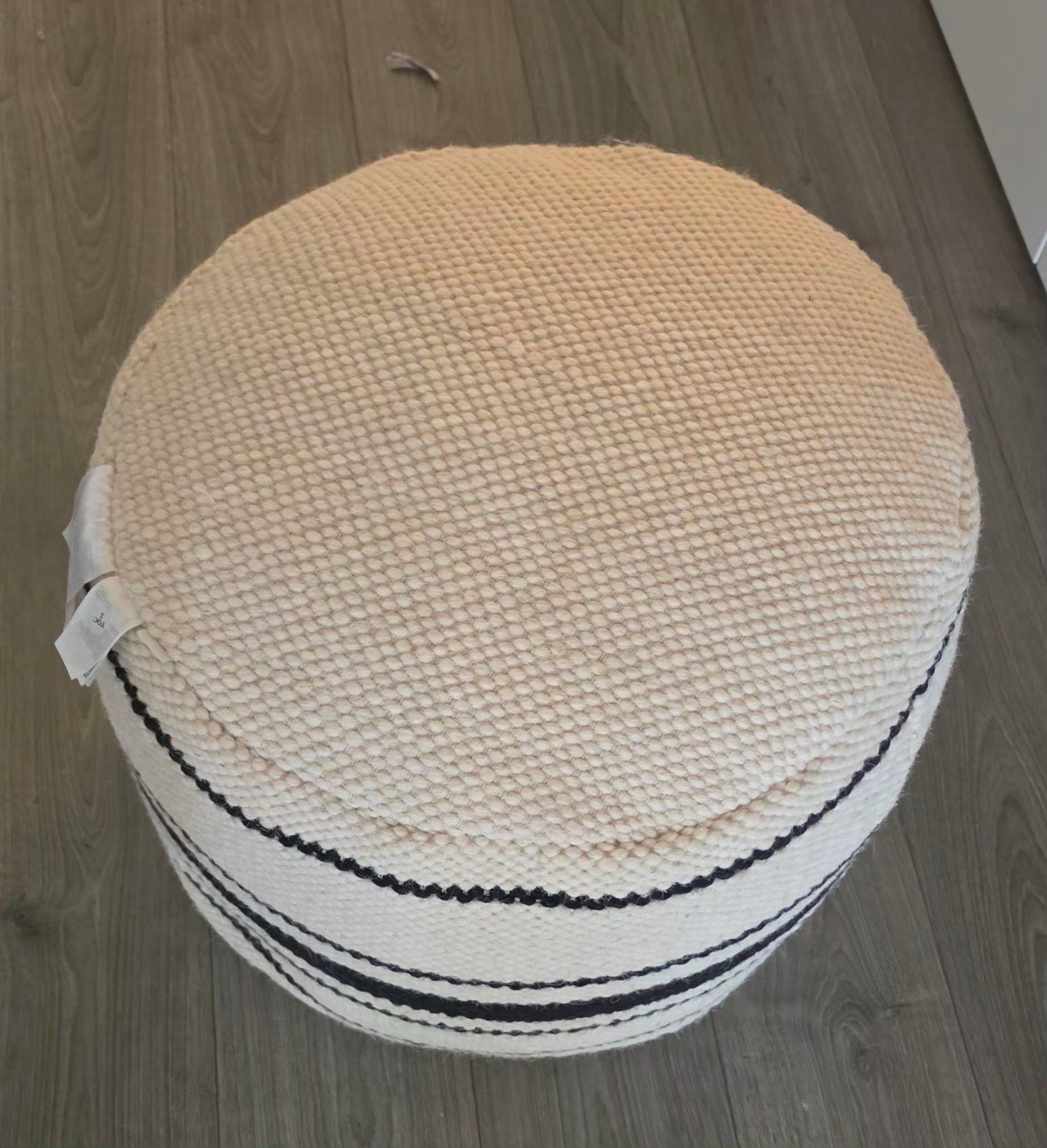 H&M Home Poef - Crème met Zwarte Strepen, Ophalen, Minder dan 50 cm, Modern, Scandinavisch, Rond