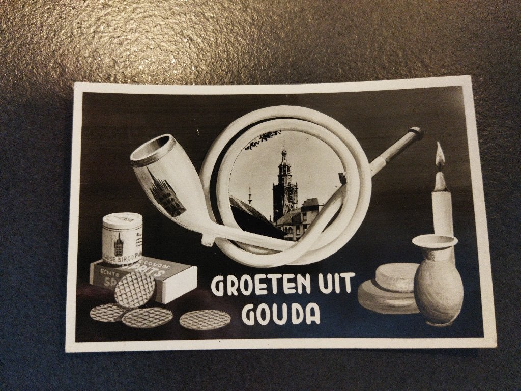 Ansichtkaart groeten uit Gouda, Verzamelen, Ophalen of Verzenden, 1940 tot 1960, Gelopen, Zuid-Holland