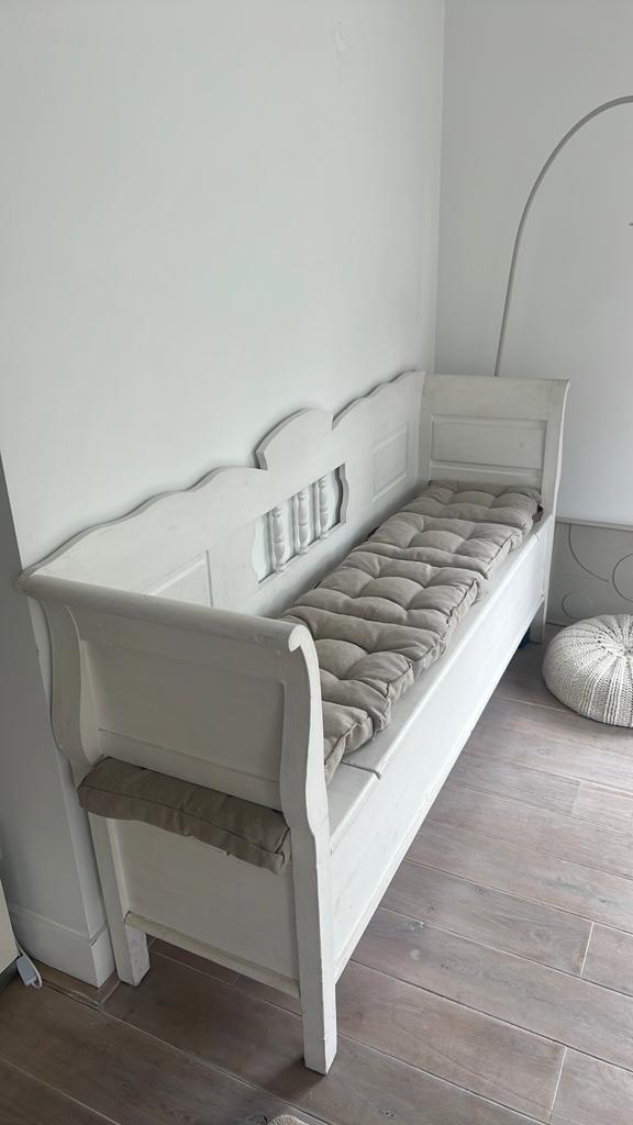 Witte houten klep bank, Ophalen, Gebruikt, 70 cm of minder, Wit