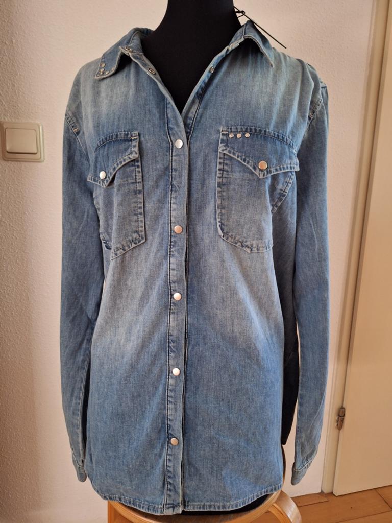 Monari spijkerblouse met drukkers, Kleding | Dames, Maat 42/44 (L), Nieuw, Ophalen of Verzenden, Blauw
