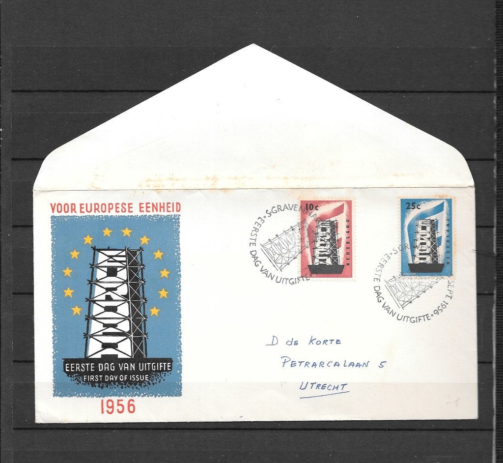 E27 1e dag envelop nederland Europa 1956, Postzegels en Munten, Postzegels | Eerstedagenveloppen, Ophalen of Verzenden, Beschreven