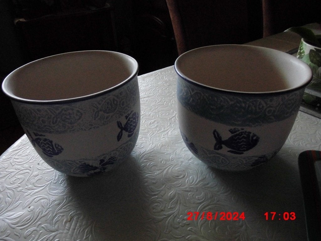 BLOEMPOTTEN BLAUW THEMA VIS, Ophalen, Rond, Binnen, Zo goed als nieuw