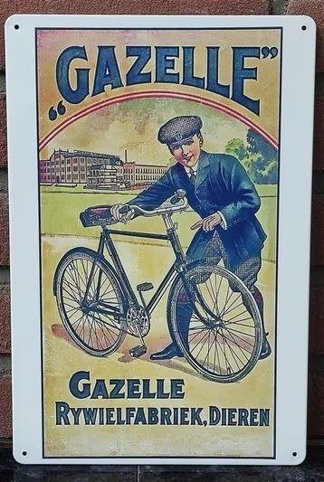 retro GAZELLE Fietsen Metalen Reclamebord wandbord, Verzamelen, Verzenden, Nieuw, Reclamebord