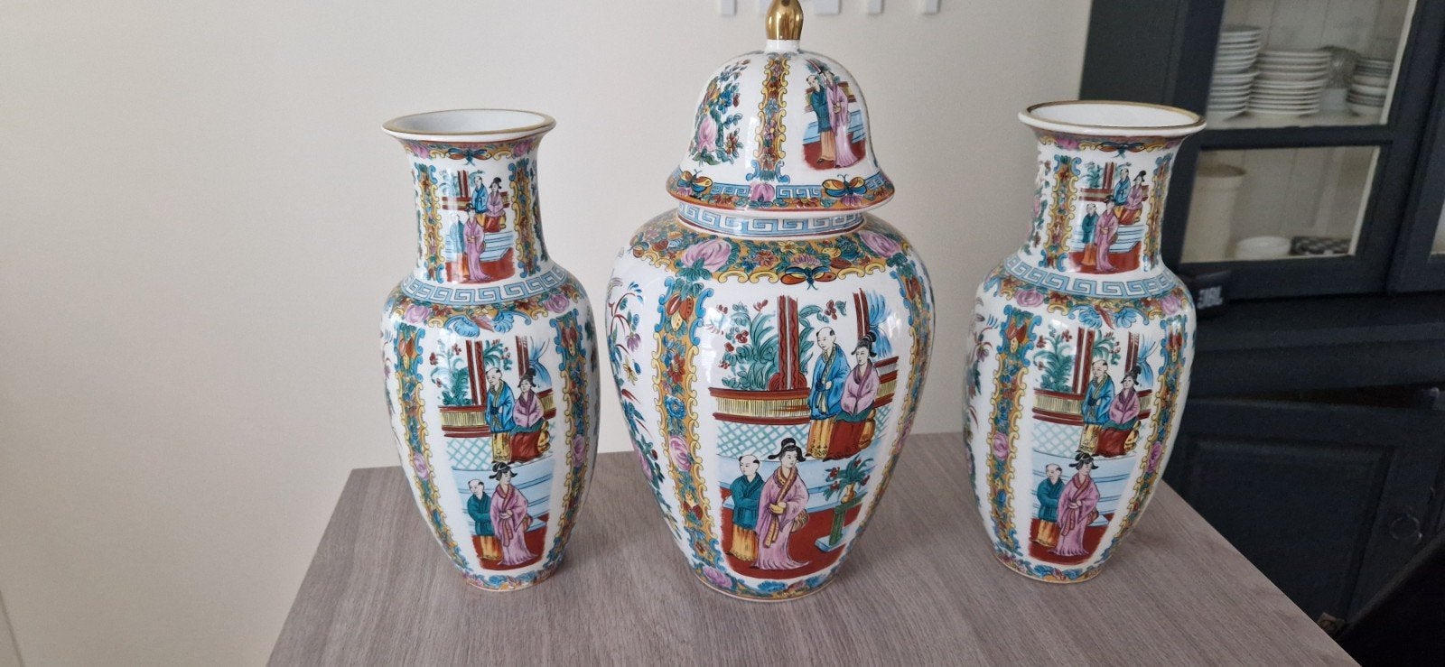 Prachtig Chinees porseleinen vazen en gemberpot set, Antiek en Kunst, Antiek | Vazen, Ophalen of Verzenden