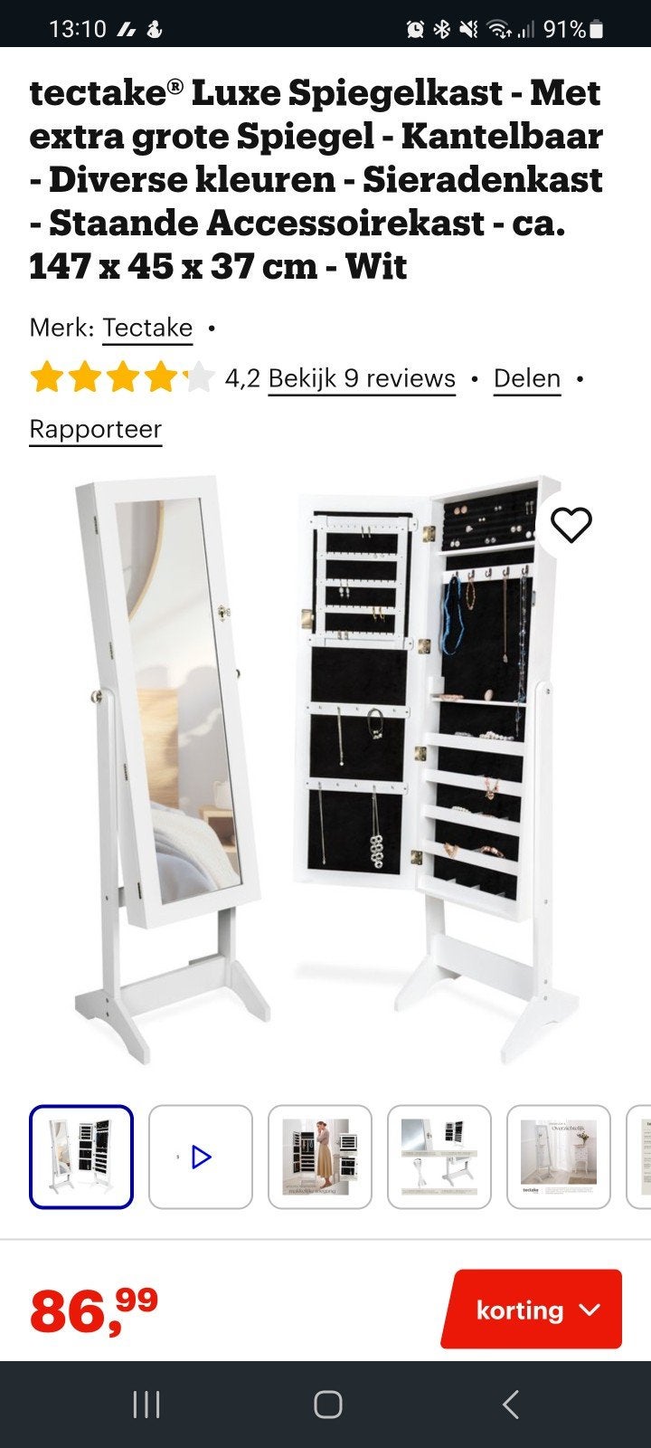 Tectake Luxe Spiegelkast - Kantelbaar - Wit, Ophalen