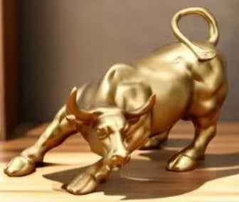 Prachtig beeldje Wallstreet Stier goudkleurig (20cm), Ophalen of Verzenden, Nieuw, Dier