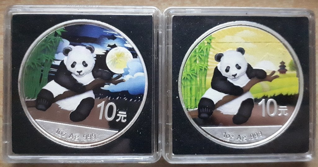 China, Panda Night & Day 2014 - 2 x 1 Oz. zilver, Ophalen of Verzenden, Oost-Azië, Setje, Zilver