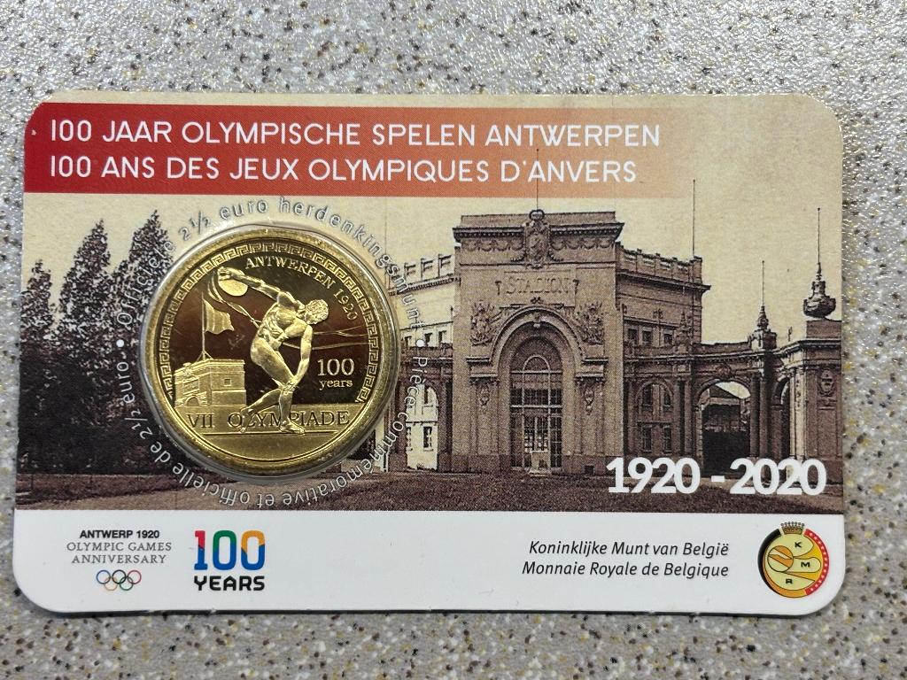 2,5 euro100 jaarOlympischeSpelenAntwerpen coincardBelgie2020, Ophalen of Verzenden, Verguld, Setje