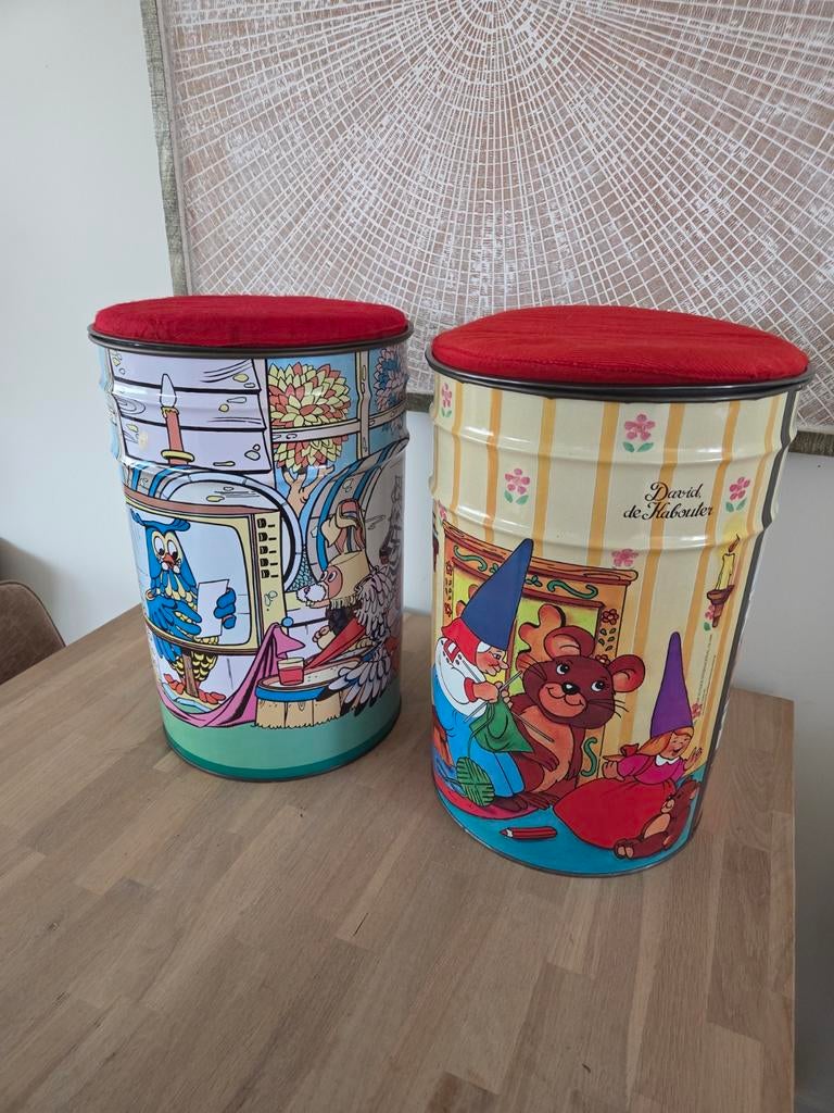 Vintage David de Kabouter & De Fabeltjes Krant opberg blik., Vintage, Gebruikt, Meerkleurig, Ophalen of Verzenden