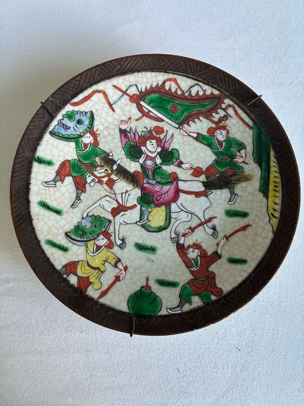 Antieke Chinese porseleinen schotel met krijgers, Antiek en Kunst, Ophalen of Verzenden