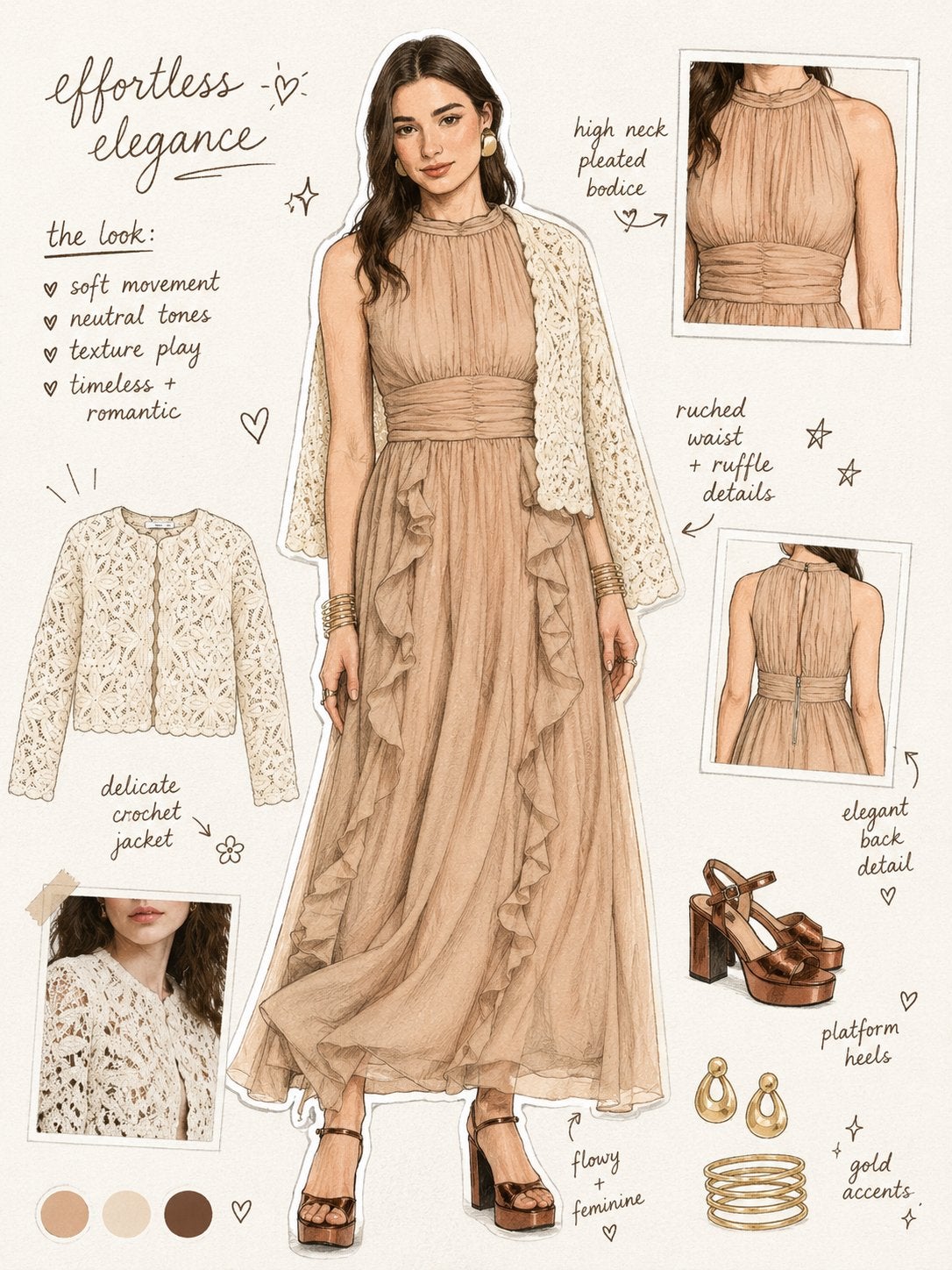 Maxi jurk van Franse boetiek en gehaakt vestje, Kleding | Dames, Maat 38/40 (M), Beige, Nieuw, Ophalen of Verzenden