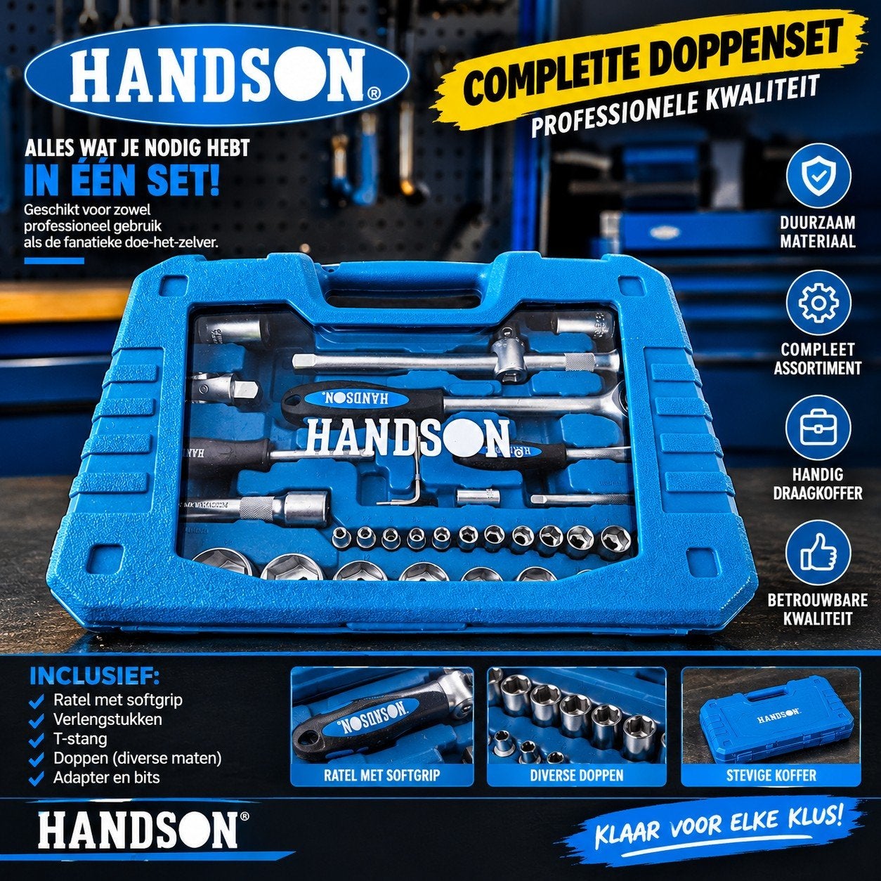 Handson Dopsleutelset 55-delig - Nieuw in doos, Ophalen, Nieuw, Sleutel/ratel, Overige merken