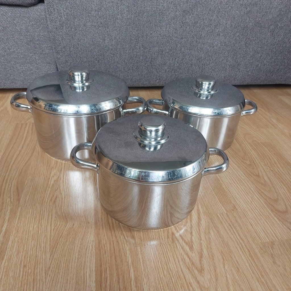 Set van 3 RVS Pannen (d21 cm & d19 cm) - Roestvrij Staal, Huis en Inrichting, Ophalen of Verzenden, Rvs, Pannenset