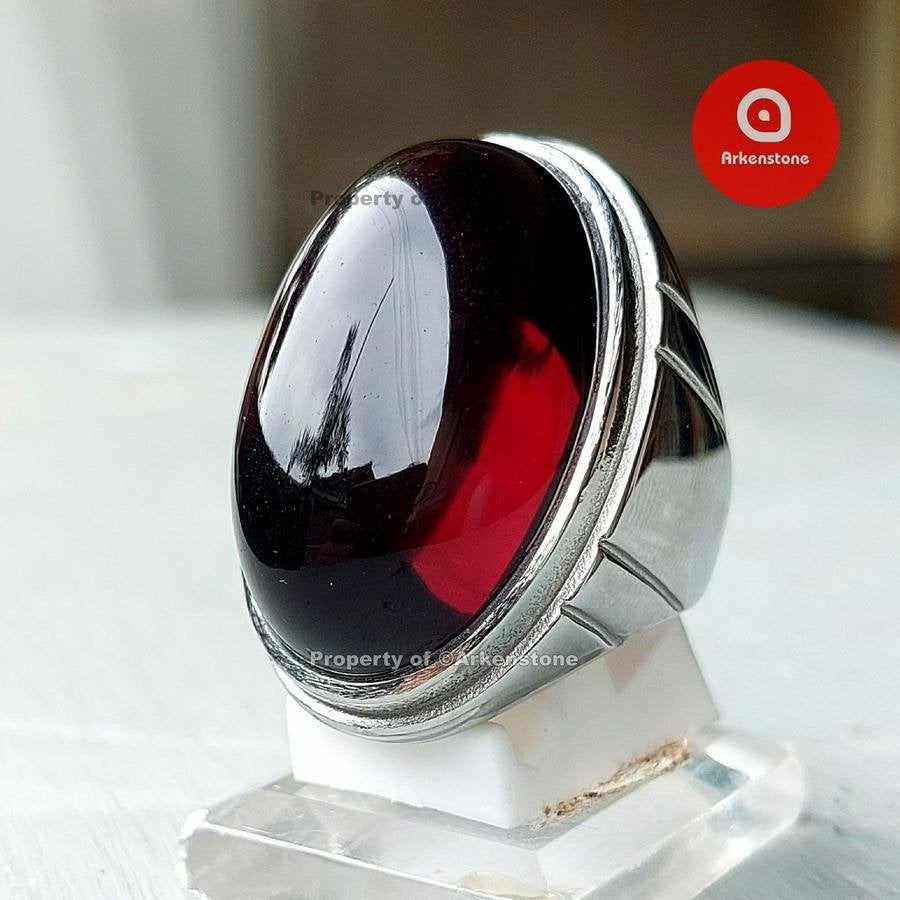 Grote Titanium Statement Ring Vuurgloed Amethist-Agaat CAR43, Overige materialen, 20 of groter, Verzenden, Heer