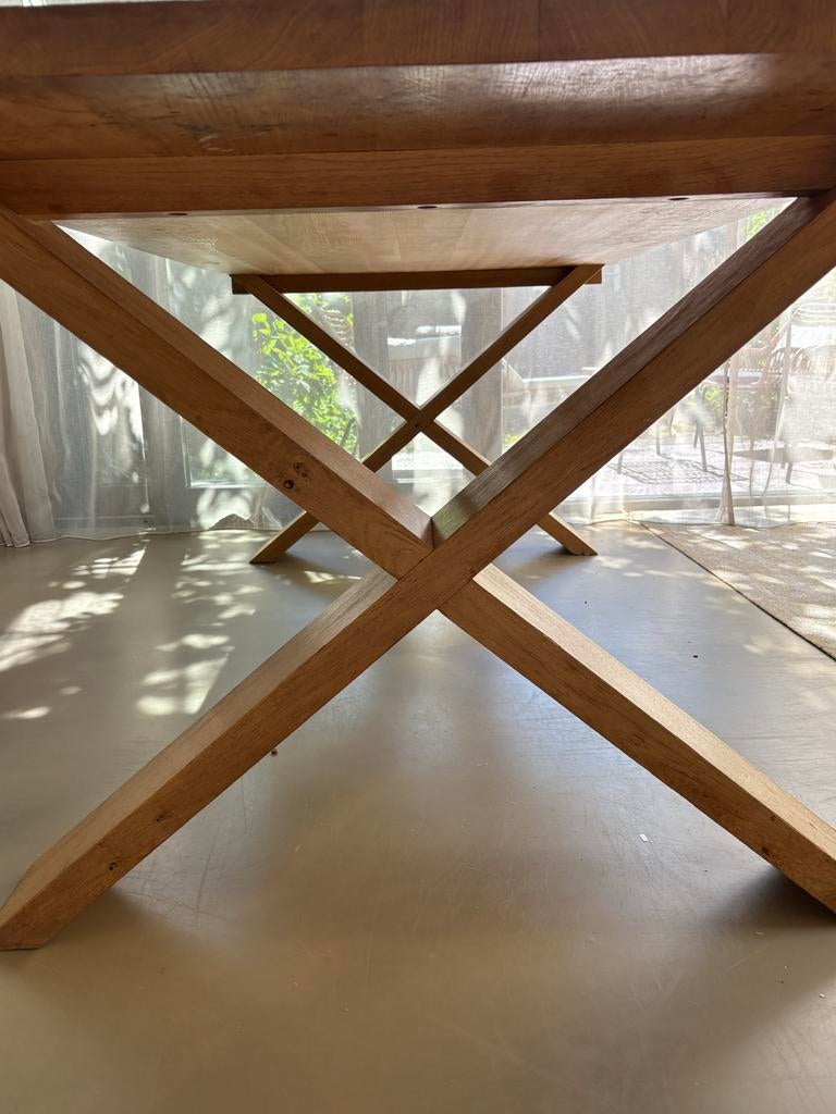 Robuuste eikenhouten eettafel met kruispoot, Ophalen, Gebruikt, 75 cm of meer, Eikenhout