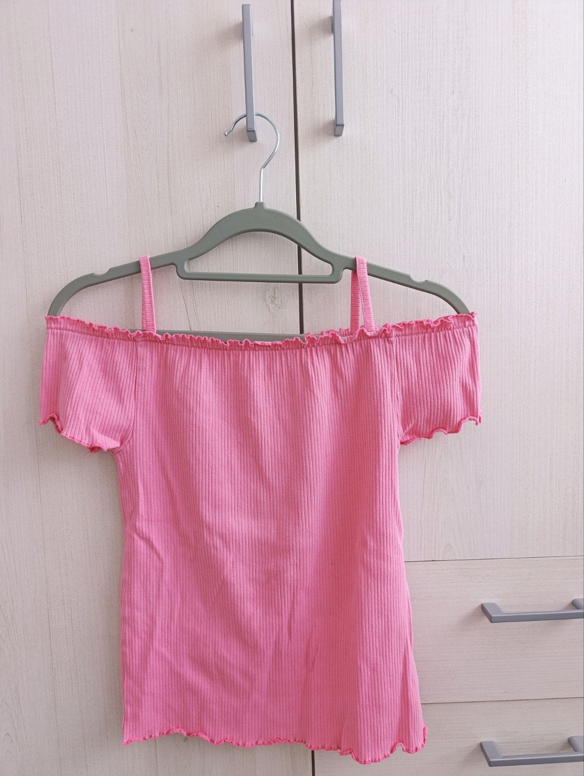 Roze off-shoulder top voor meisjes van 11-12 jaar., Ophalen, Zo goed als nieuw, Korte mouw, Roze