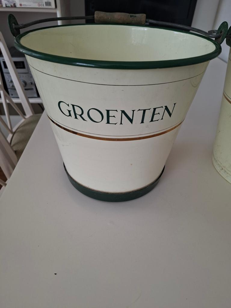 Ouderwetse Groenten Emmer - 25 cm Hoog, Antiek en Kunst, Antiek | Emaille, Ophalen