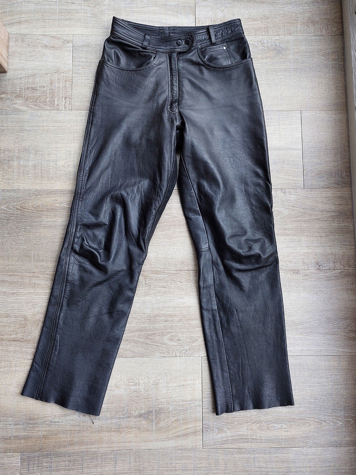 Zwarte leren motorbroek, Ophalen, Gedragen, Maat 38/40 (M), Zwart