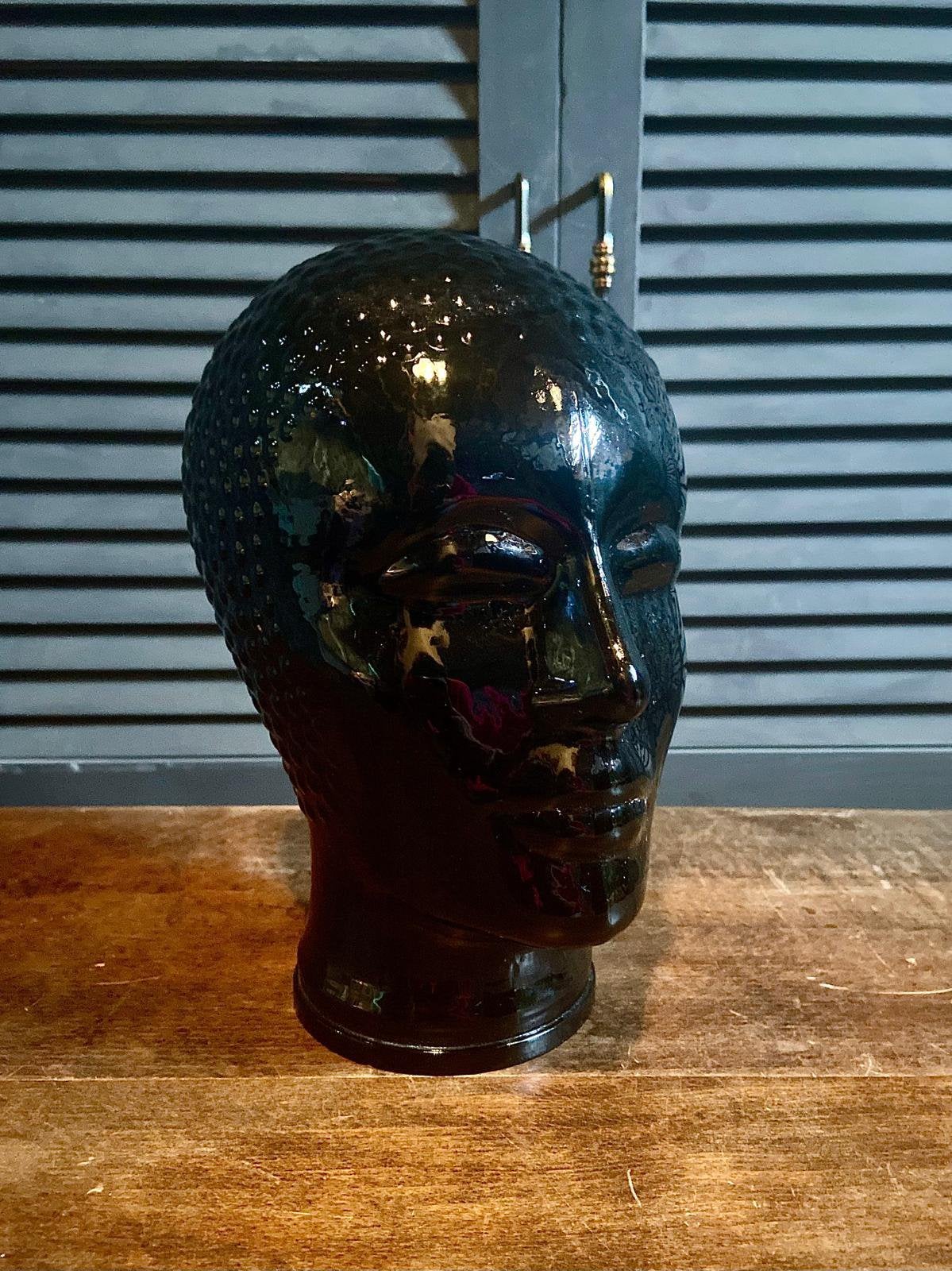 Glazen Hoofd Retro hoedenstandaard ZWART, Huis en Inrichting, Woonaccessoires | Vazen, Ophalen, Zo goed als nieuw, Zwart, Glas