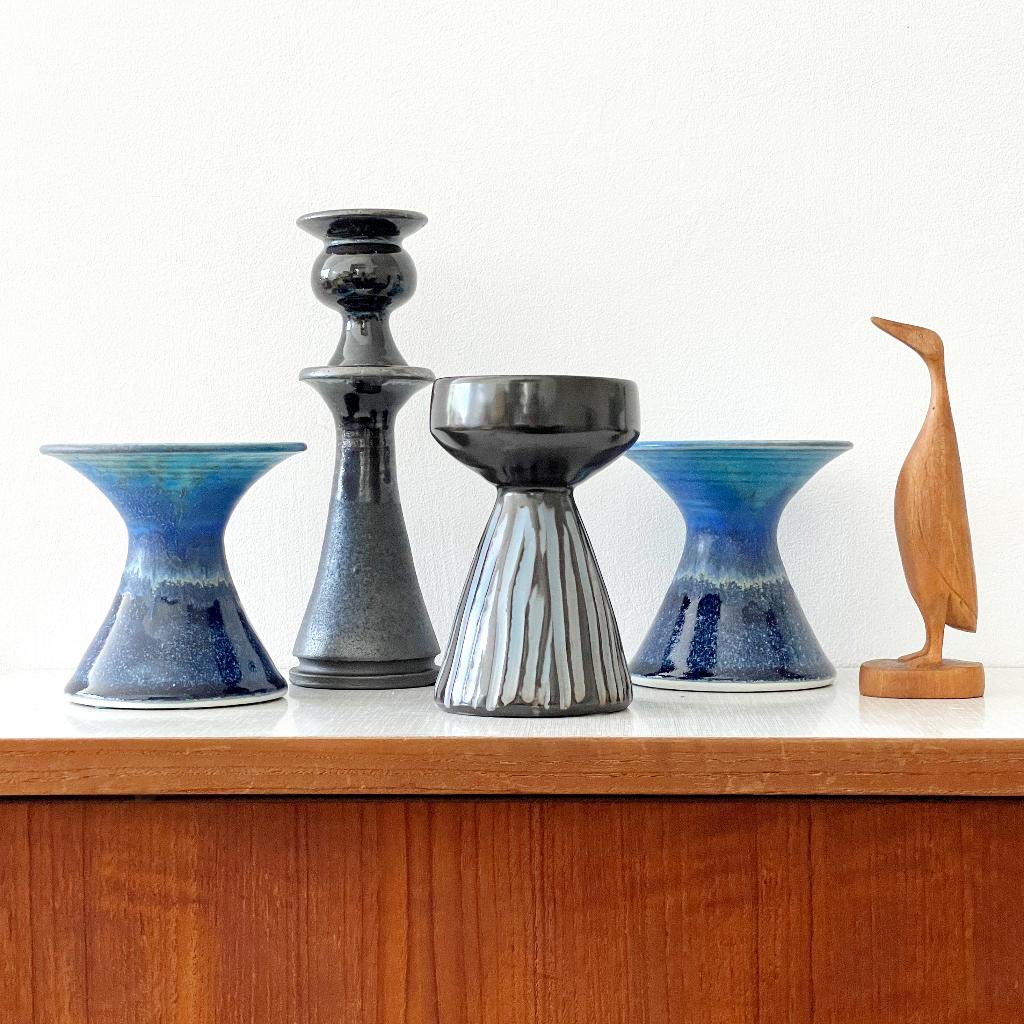 2 vintage Deens Design keramiek KANDELAAR Soholm Denmark, Overige materialen, Gebruikt, Blauw, Ophalen of Verzenden