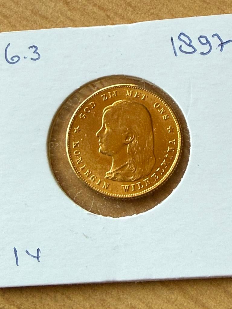 Tien Gulden goud 1897, Postzegels en Munten, Munten | Nederland, Koningin Wilhelmina, Losse munt, 10 gulden, Goud