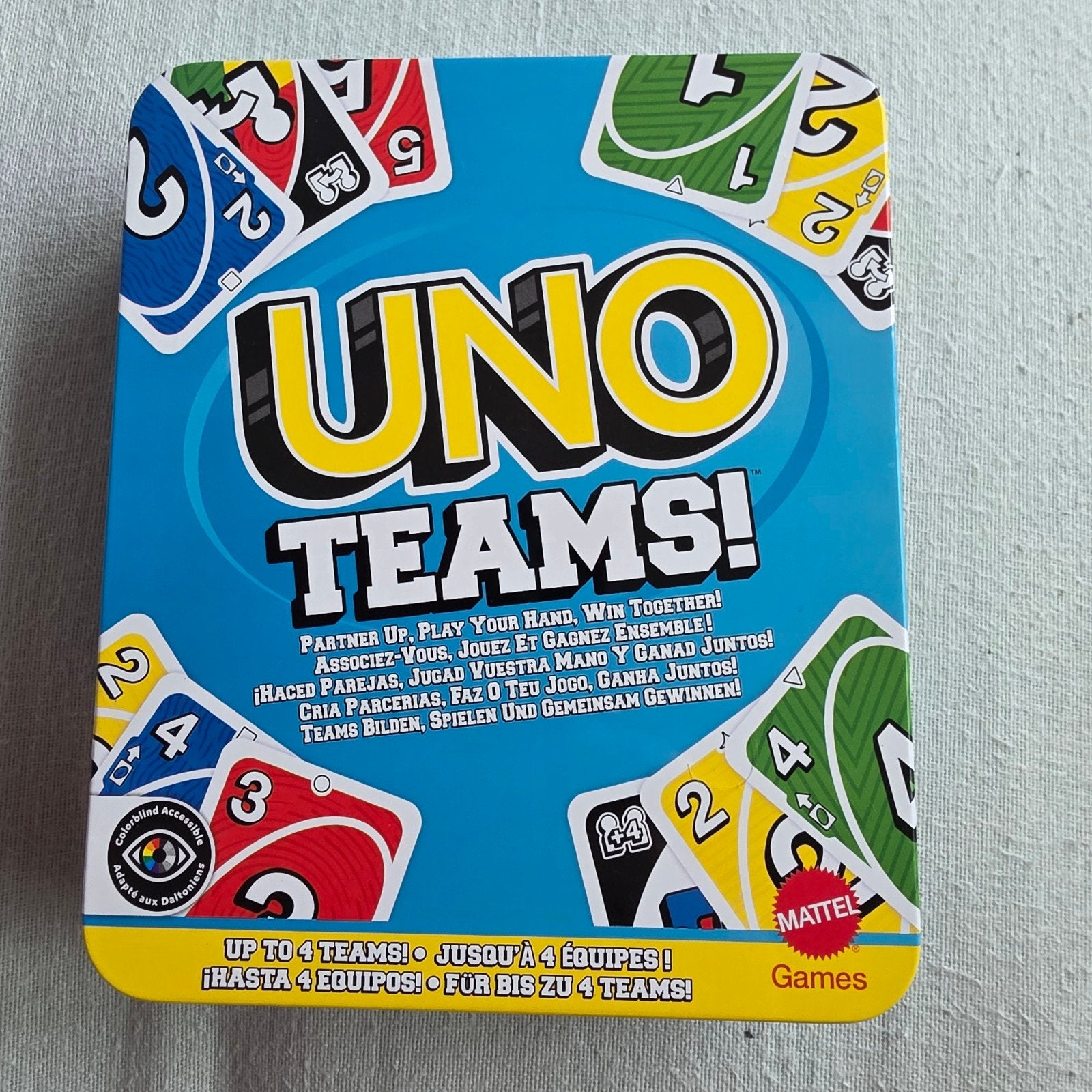 UNO Teams! Kaartspel in blik - Nieuw en Ongebruikt, Drie of vier spelers, Ophalen of Verzenden, Nieuw, Mattel Games