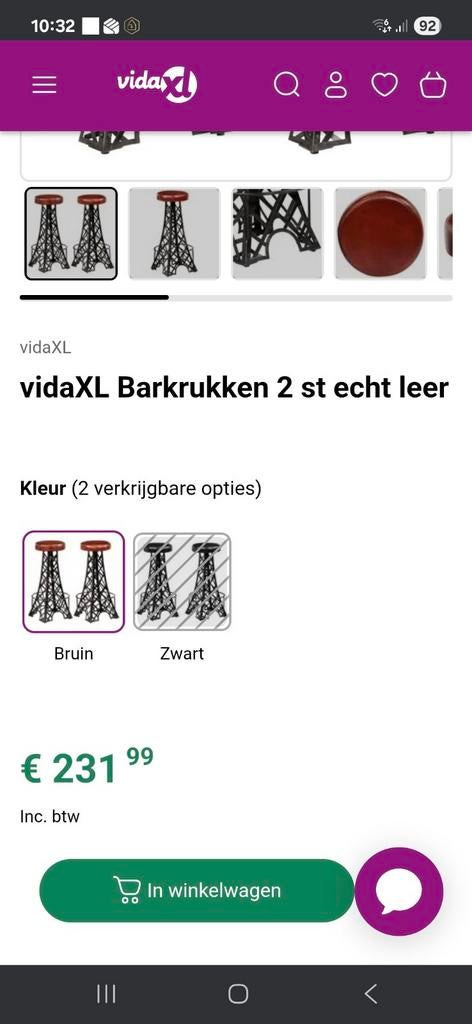 vidaXL Barkrukken 2 stuks echt leer, 60 tot 90 cm, Nieuw, Ophalen of Verzenden, Leer